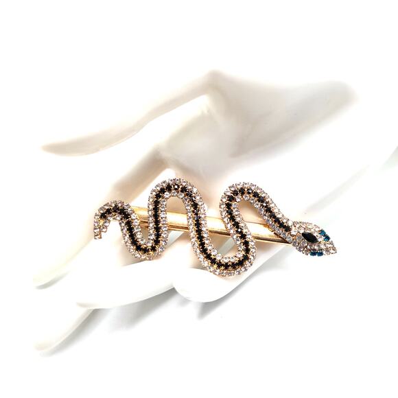 Snake Rhinestone Barrette Slide, Gold Tone, 3 1/4 In - Picture 1 of 9